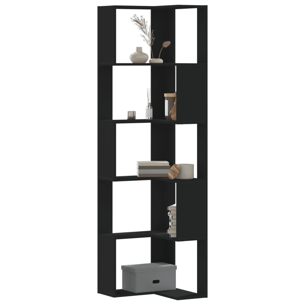 Βιβλιοθήκη Γωνιακή 5 Επ. Μαύρο 50x50x179 εκ Επεξ. Ξύλο - Pakobazaar