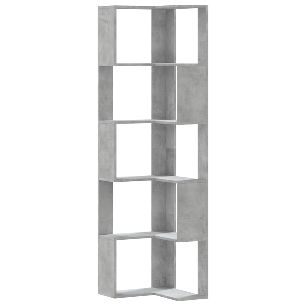 Βιβλιοθήκη Γωνιακή 5 Επ. Γκρι Σκυροδέμ. 50x50x179 εκ Επεξ. Ξύλο - Pakobazaar