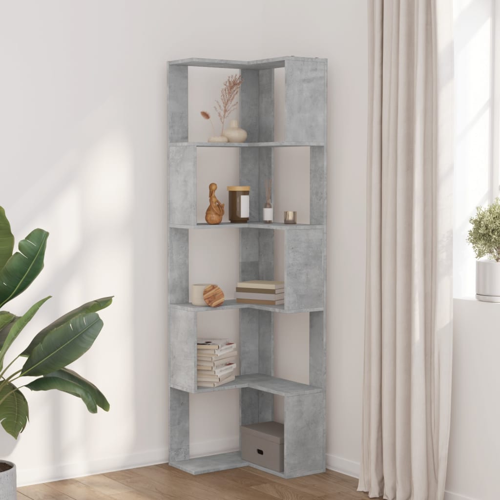Βιβλιοθήκη Γωνιακή 5 Επ. Γκρι Σκυροδέμ. 50x50x179 εκ Επεξ. Ξύλο - Pakobazaar