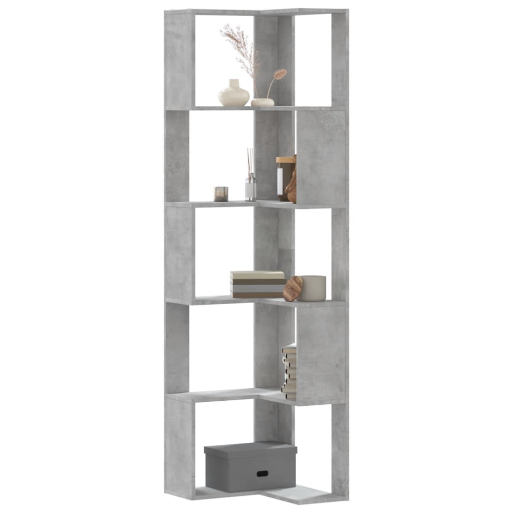 Βιβλιοθήκη Γωνιακή 5 Επ. Γκρι Σκυροδέμ. 50x50x179 εκ Επεξ. Ξύλο - Pakobazaar