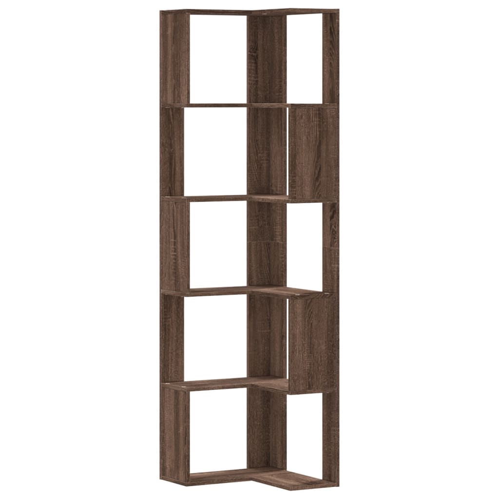 Βιβλιοθήκη Γωνιακή 5 Επ. Καφέ Δρυς 50x50x179 εκ Επεξ. Ξύλο