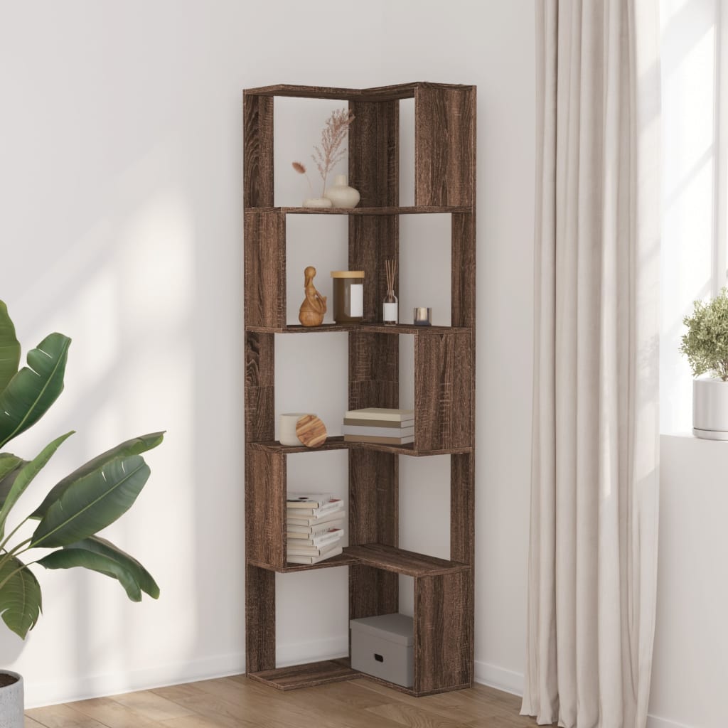 Βιβλιοθήκη Γωνιακή 5 Επ. Καφέ Δρυς 50x50x179 εκ Επεξ. Ξύλο
