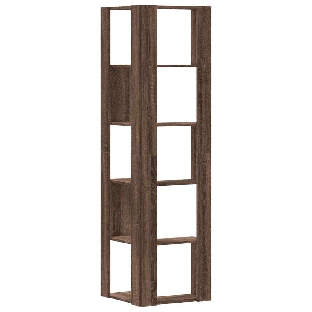 Βιβλιοθήκη Γωνιακή 5 Επ. Καφέ Δρυς 50x50x179 εκ Επεξ. Ξύλο