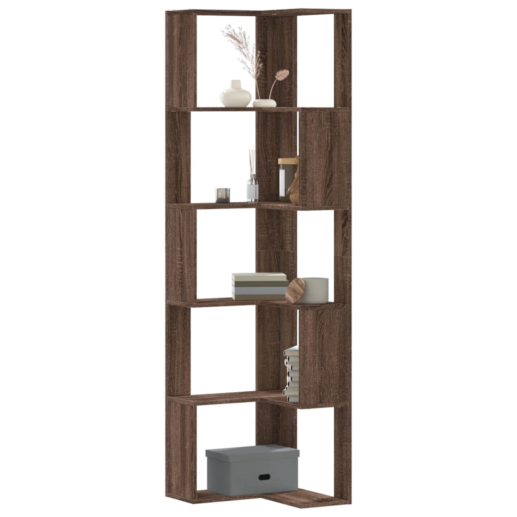 Βιβλιοθήκη Γωνιακή 5 Επ. Καφέ Δρυς 50x50x179 εκ Επεξ. Ξύλο