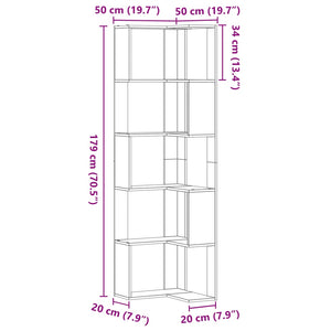 Βιβλιοθήκη Γωνιακή 5Επ Όψη Παλαιού Ξύλου 50x50x179εκ Επεξ. Ξύλο - Pakobazaar