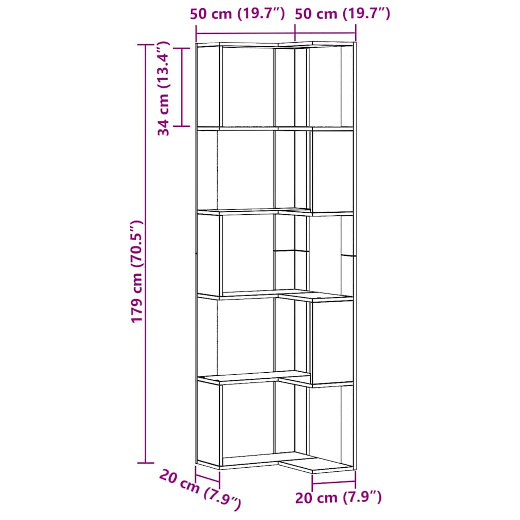 Βιβλιοθήκη Γωνιακή 5 Επ. Αρτισιανή Δρυς 50x50x179 εκ Επεξ. Ξύλο - Pakobazaar