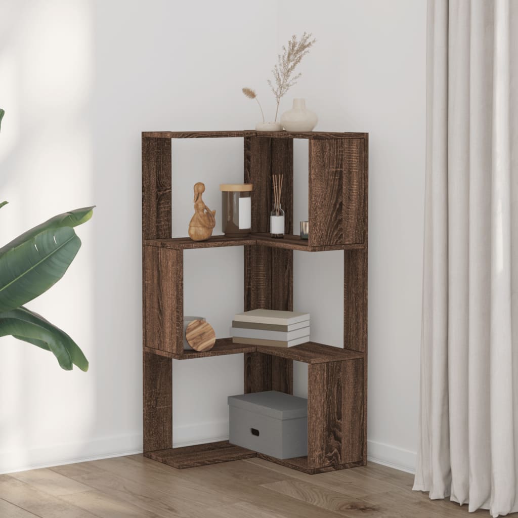 Βιβλιοθήκη Γωνιακή 3 Επ. Καφέ Δρυς 50x50x102εκ Επεξ. Ξύλο