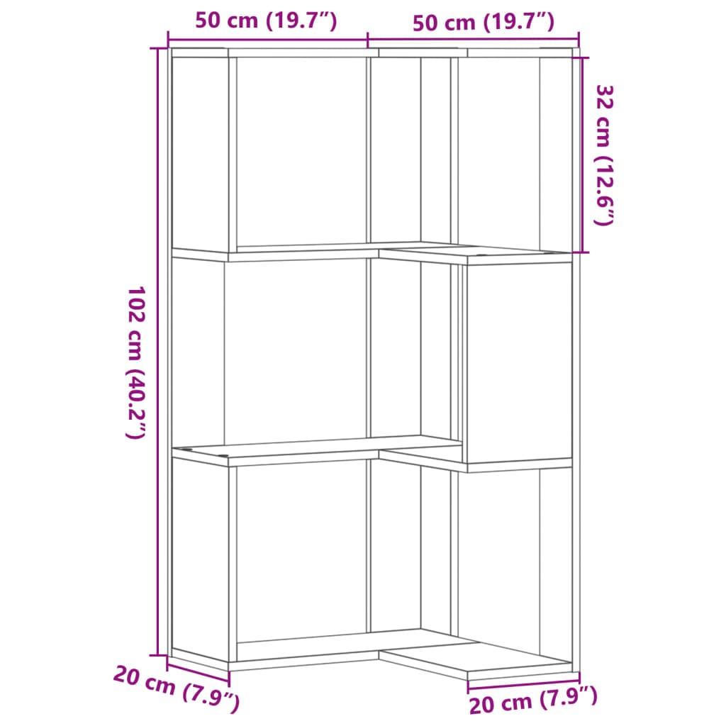 Βιβλιοθήκη Γωνιακή 3 Επ. Καφέ Δρυς 50x50x102εκ Επεξ. Ξύλο