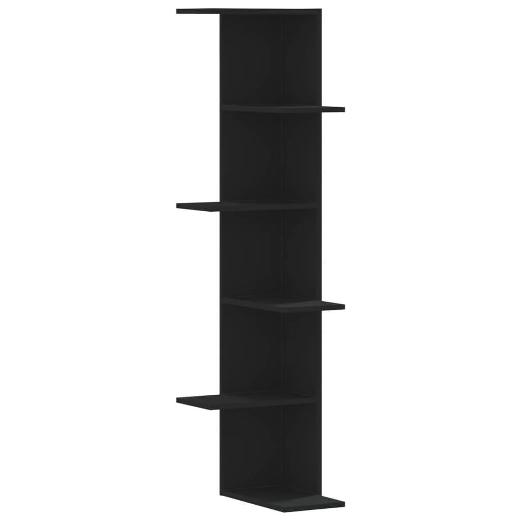 Γωνιακή Ραφιέρα Τοίχου Μαύρο 50x50x179 εκ. Επεξ. Ξύλο