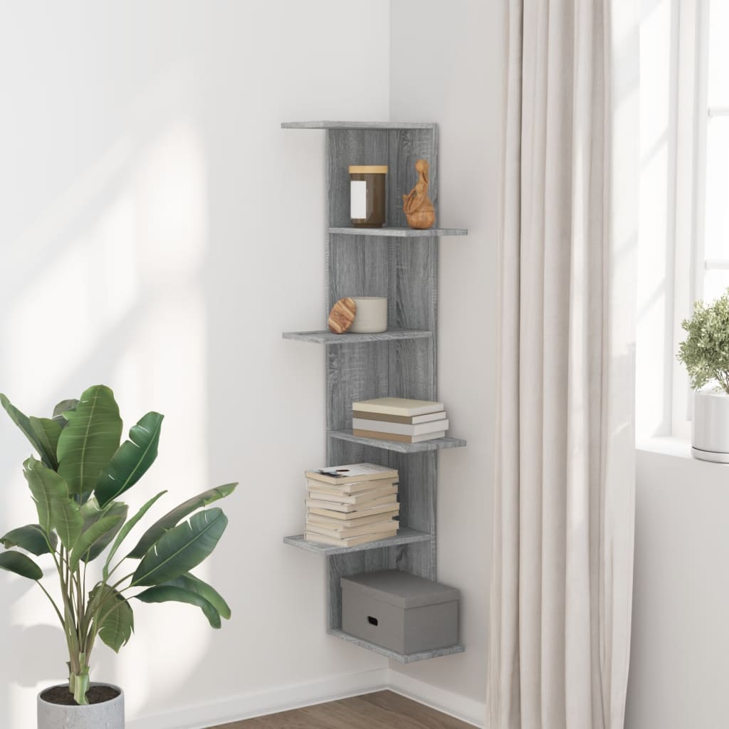 Γωνιακή Ραφιέρα Τοίχου Γκρι Sonoma 36,5x36,5x140 εκ Επεξ. Ξύλο