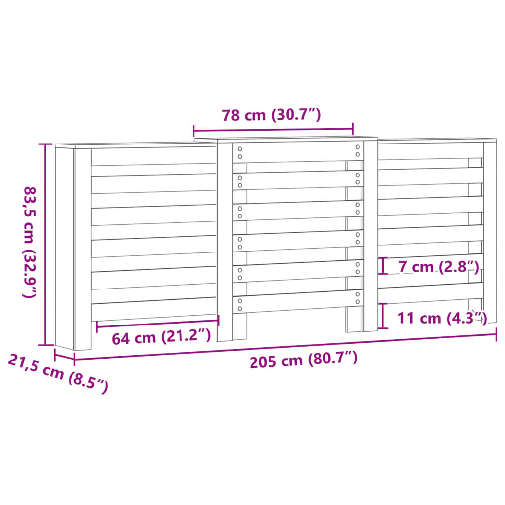 Κάλυμμα Καλοριφέρ Λευκό 205x21,5x83,5εκ. από Επεξεργασμένο Ξύλο - Pakobazaar