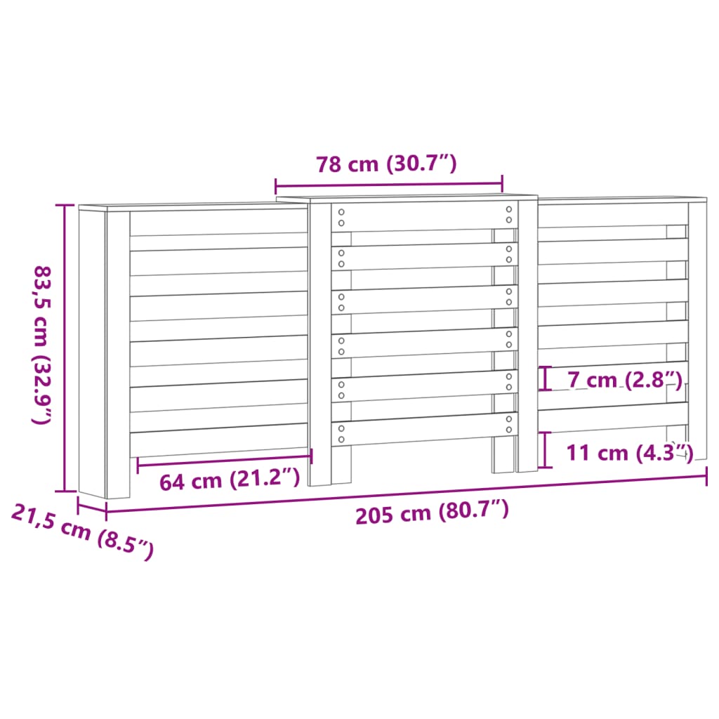 Κάλυμμα Καλοριφέρ Καφέ Δρυς 205x21,5x83,5εκ. Επεξεργασμένο Ξύλο - Pakobazaar