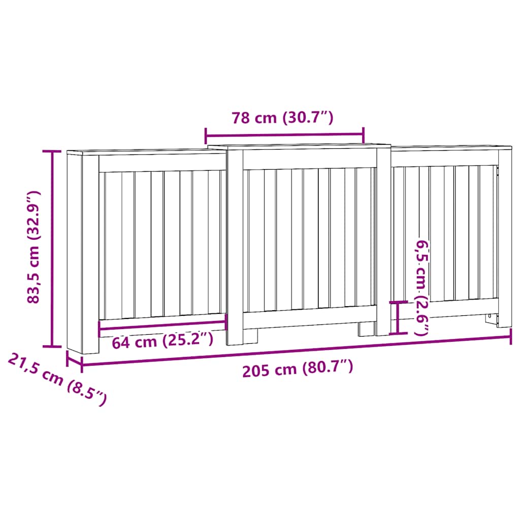 Κάλυμμα Καλοριφέρ Καπνιστή Δρυς 205x21,5x83,5 εκ. Επεξ. Ξύλο - Pakobazaar
