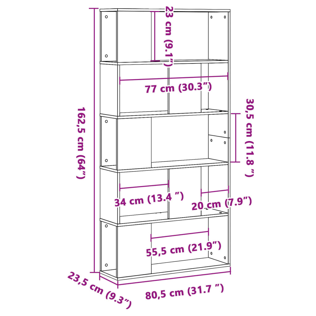 Βιβλιοθήκη 5 Επιπέδων Λευκή 80,5x23,5x162,5 εκ. Επεξεργ. Ξύλο - Pakobazaar