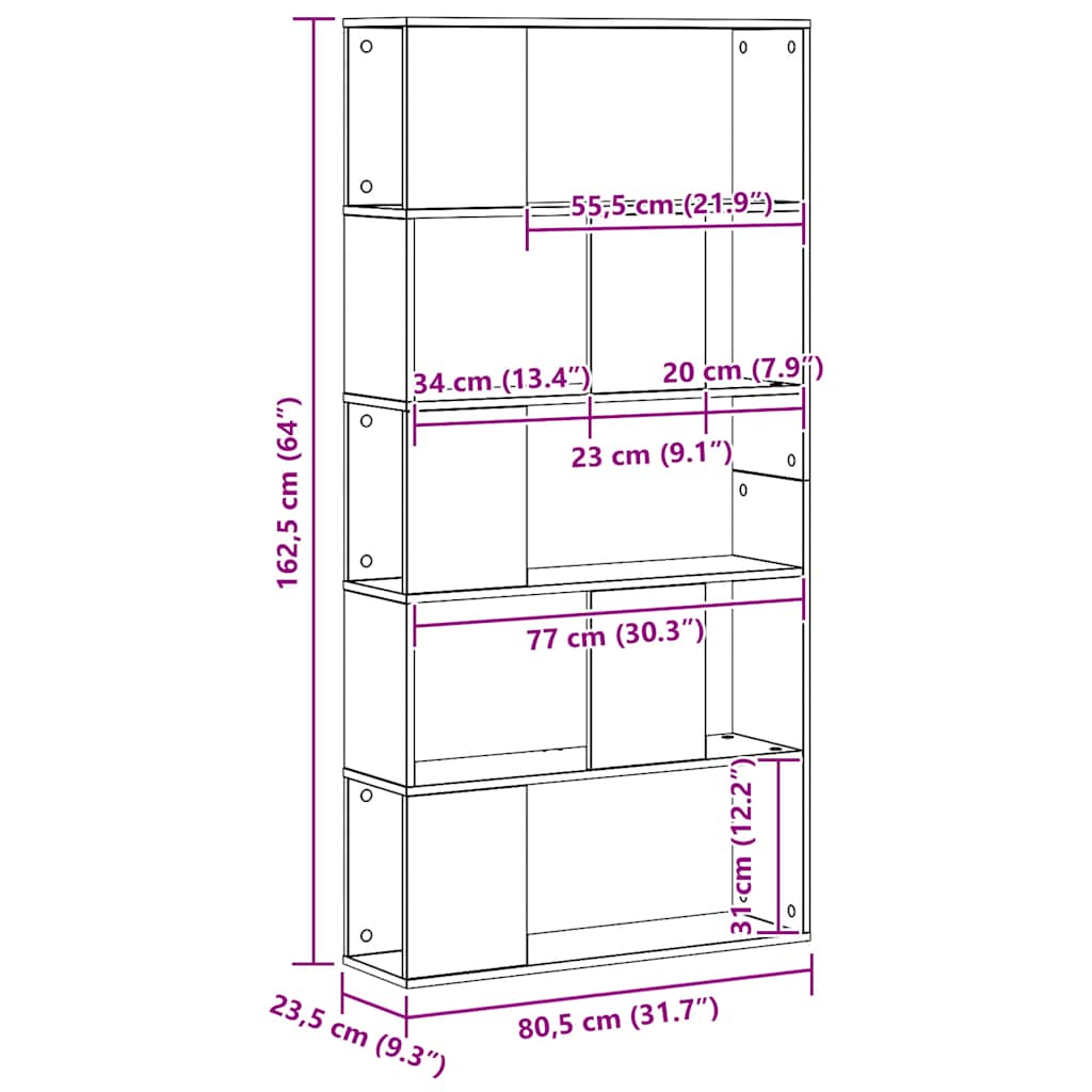 Βιβλιοθήκη 5 Επιπέδων Δρυς 80,5x23,5x162,5 εκ. Επεξεργ. Ξύλο - Pakobazaar