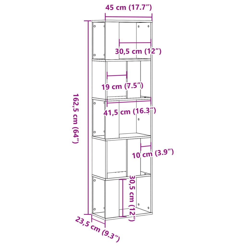 Βιβλιοθήκη 5 Επιπέδων Μαύρη 45x23,5x162,5 εκ. Επεξεργ. Ξύλο