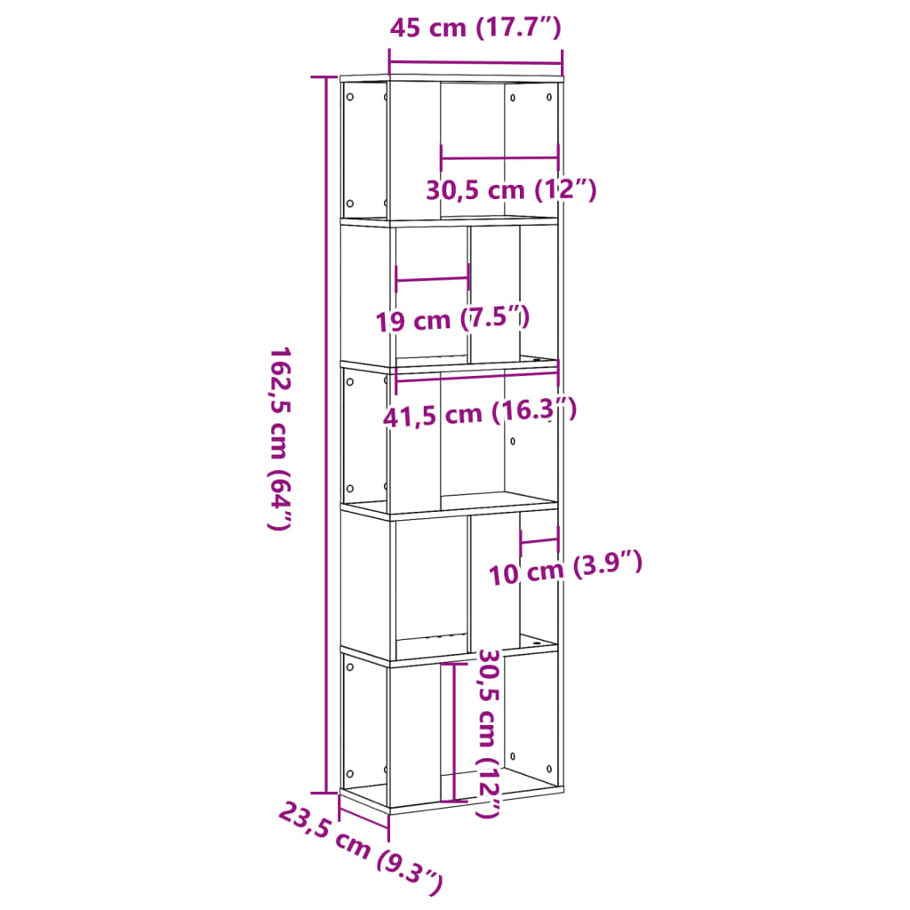 Βιβλιοθήκη 5 Επιπέδων Καφέ Δρυς 45x23,5x162,5 εκ. Επεξεργ. Ξύλο - Pakobazaar