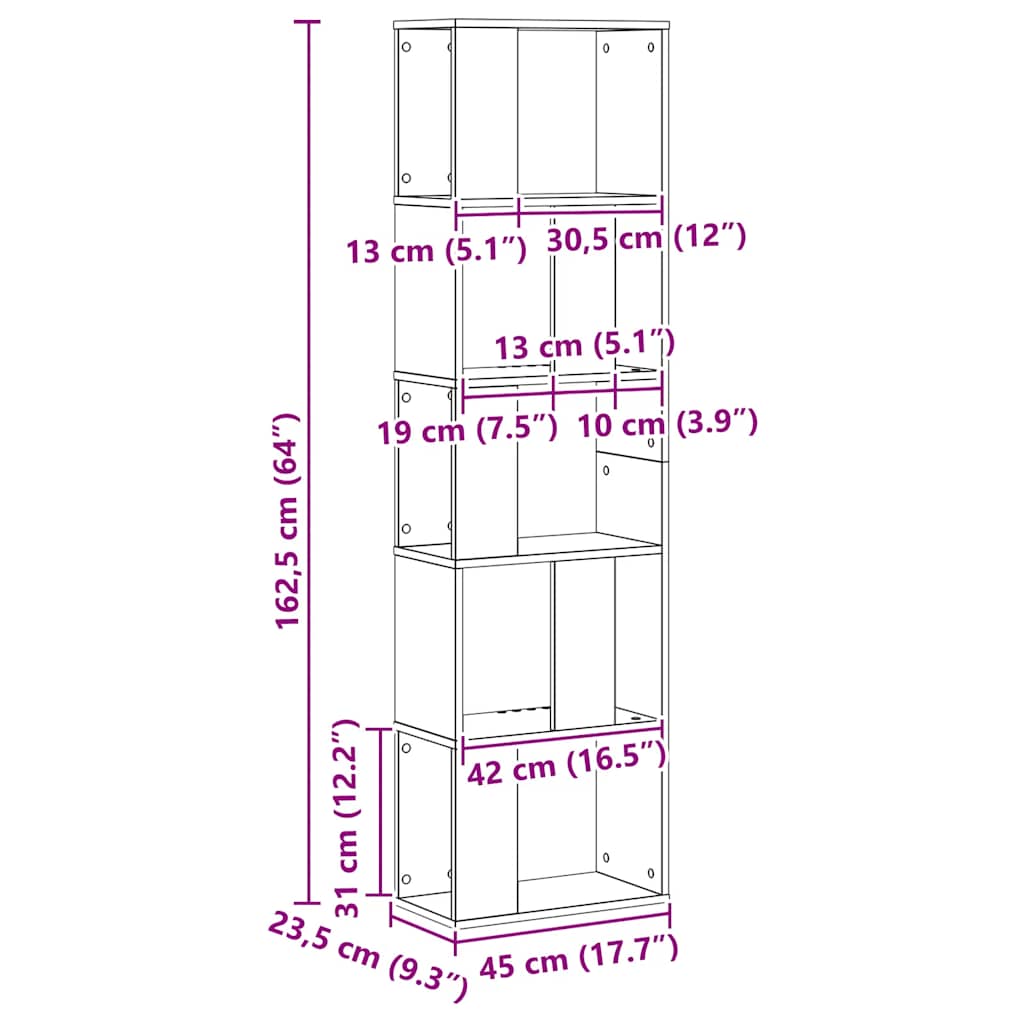 Βιβλιοθήκη 5 Επιπέδων Δρυς 45x23,5x162,5 εκ. Επεξεργ. Ξύλο