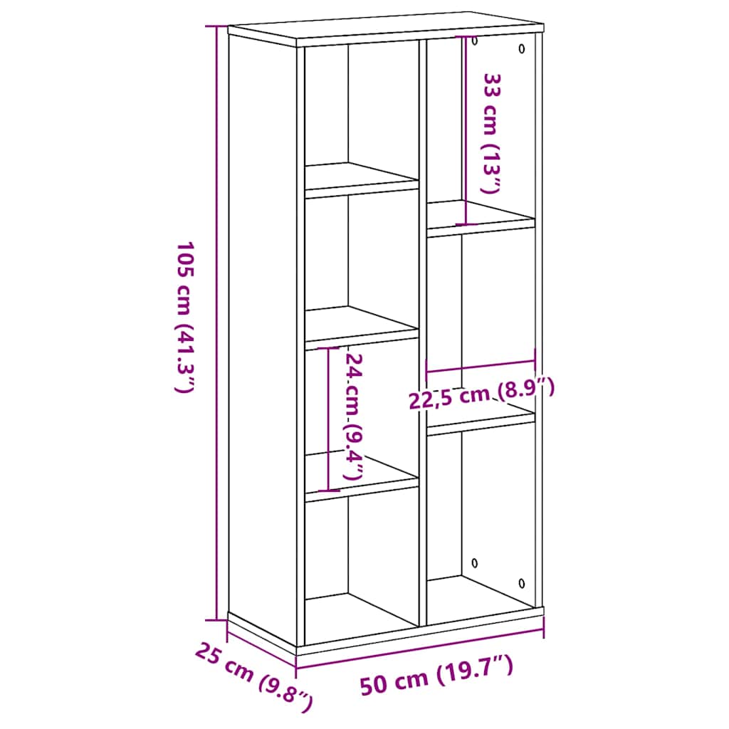 Βιβλιοθήκη Γκρι Σκυροδέματος 50x25x105 εκ. Επεξεργ. Ξύλο
