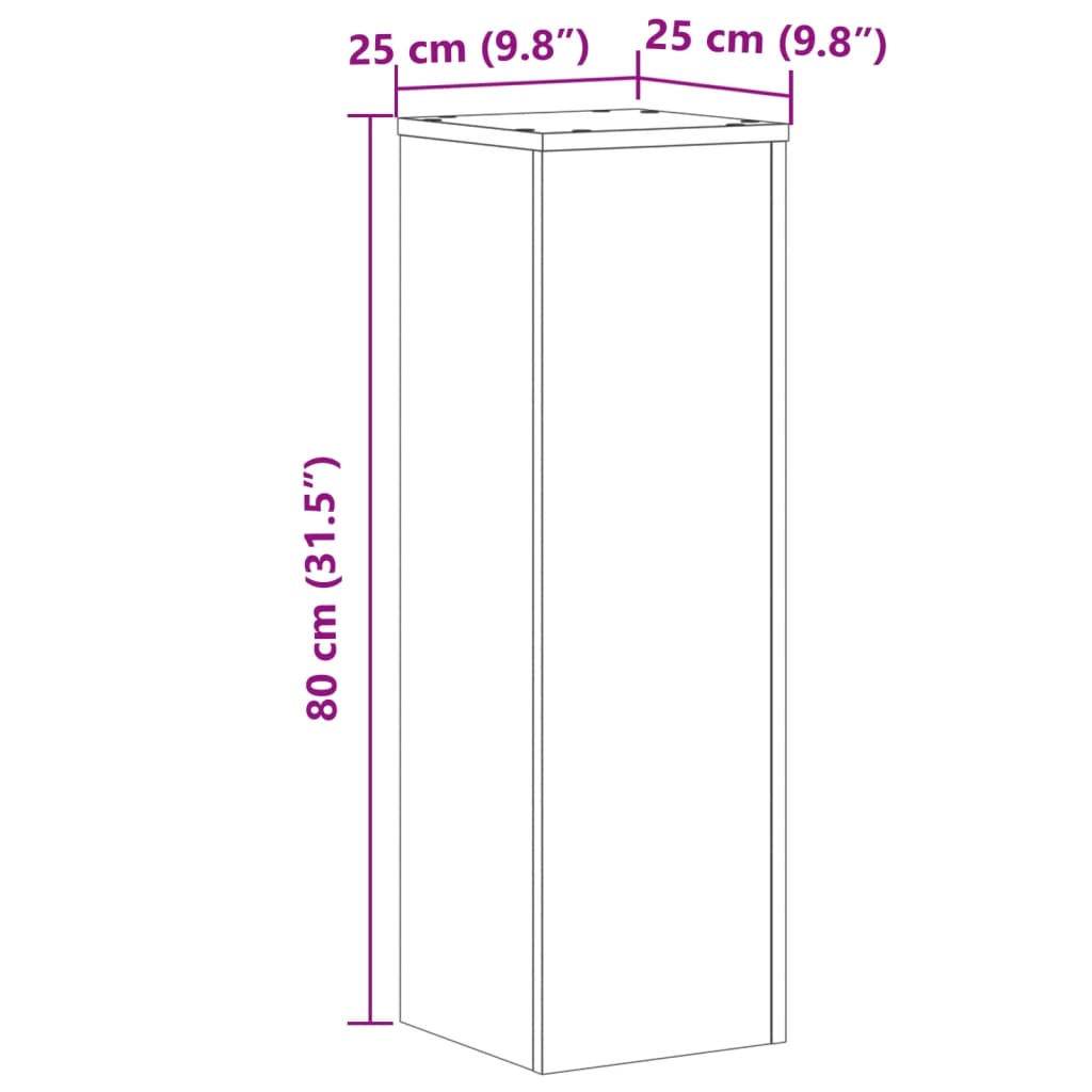 Βάσεις Φυτών 2 τεμ. Μαύρες 25x25x80 εκ. από Επεξεργασμένο Ξύλο