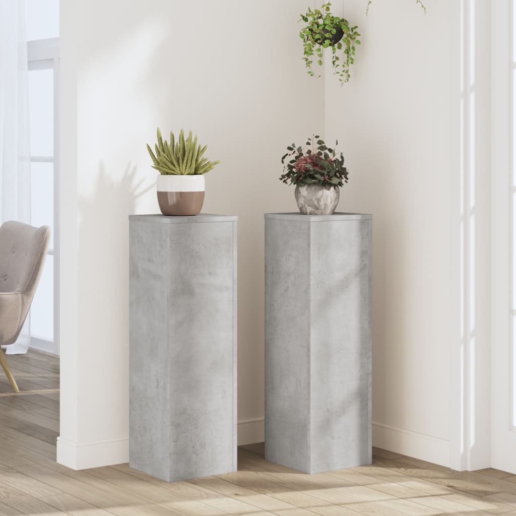 Βάσεις Φυτών 2 τεμ. Γκρι Σκυρ. 25x25x80 εκ. Επεξεργασμένο Ξύλο