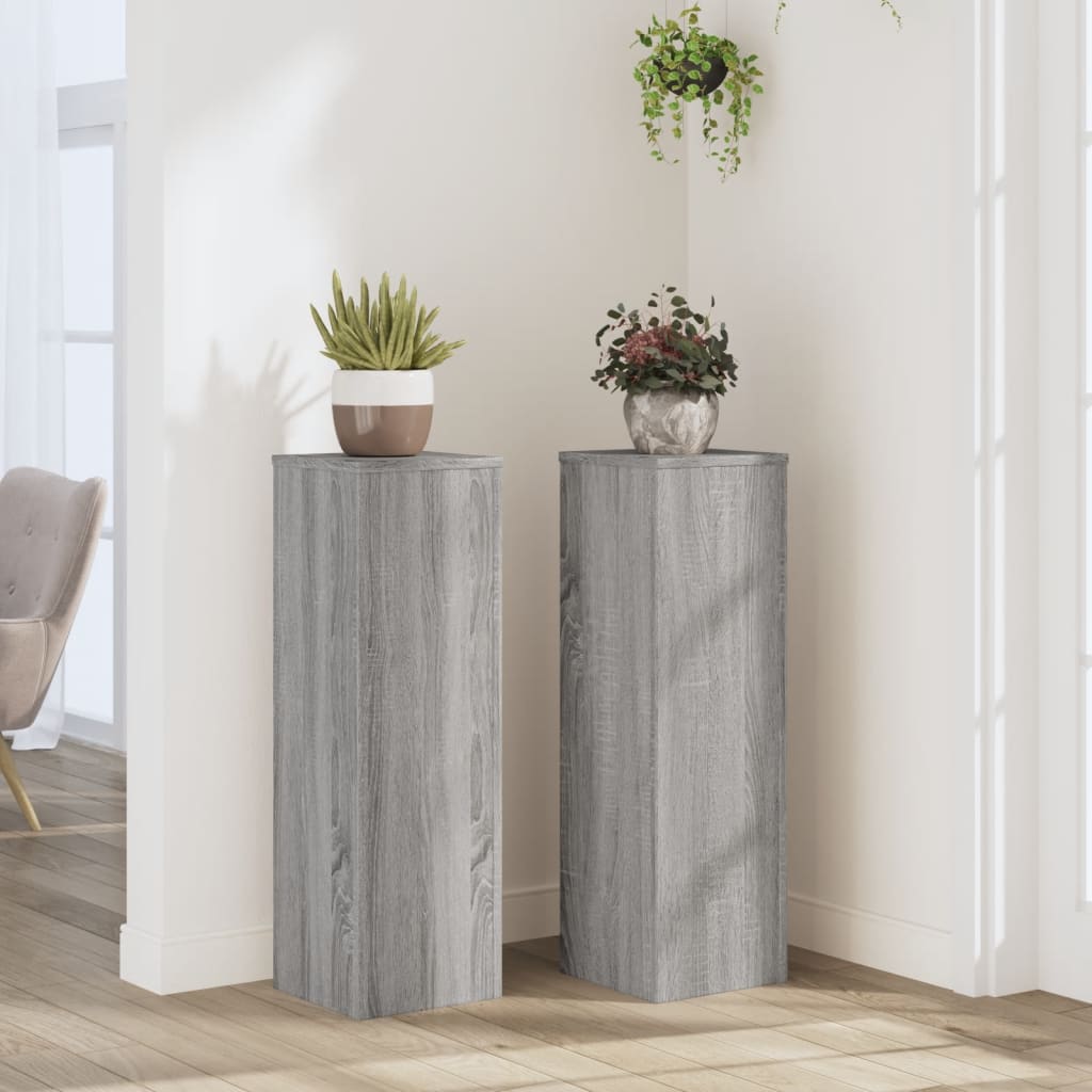 Βάσεις Φυτών 2 Τεμ. Γκρι Sonoma 25x25x80 εκ. Επεξεργασμένο Ξύλο - Pakobazaar