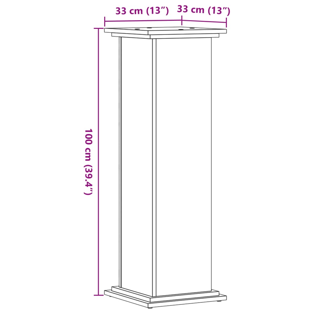 Βάσεις Φυτών Καφέ Δρυς 33x33x100 εκ. Επεξεργασμένο Ξύλο - Pakobazaar