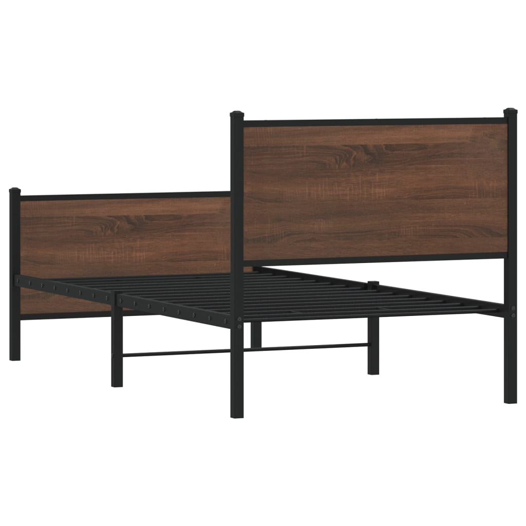 Μεταλλικό πλαίσιο κρεβατιού χωρίς στρώμα καφέ δρυς 75x190 cm