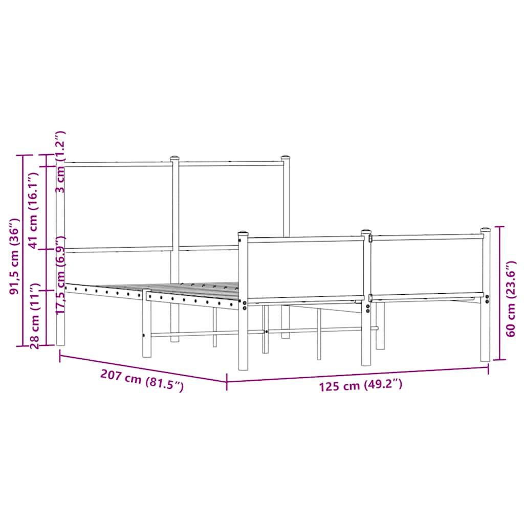 Σκελετός Κρεβ. Χωρίς Στρώμα Καπνιστή Δρυς 120x200 εκ. Μεταλλικό