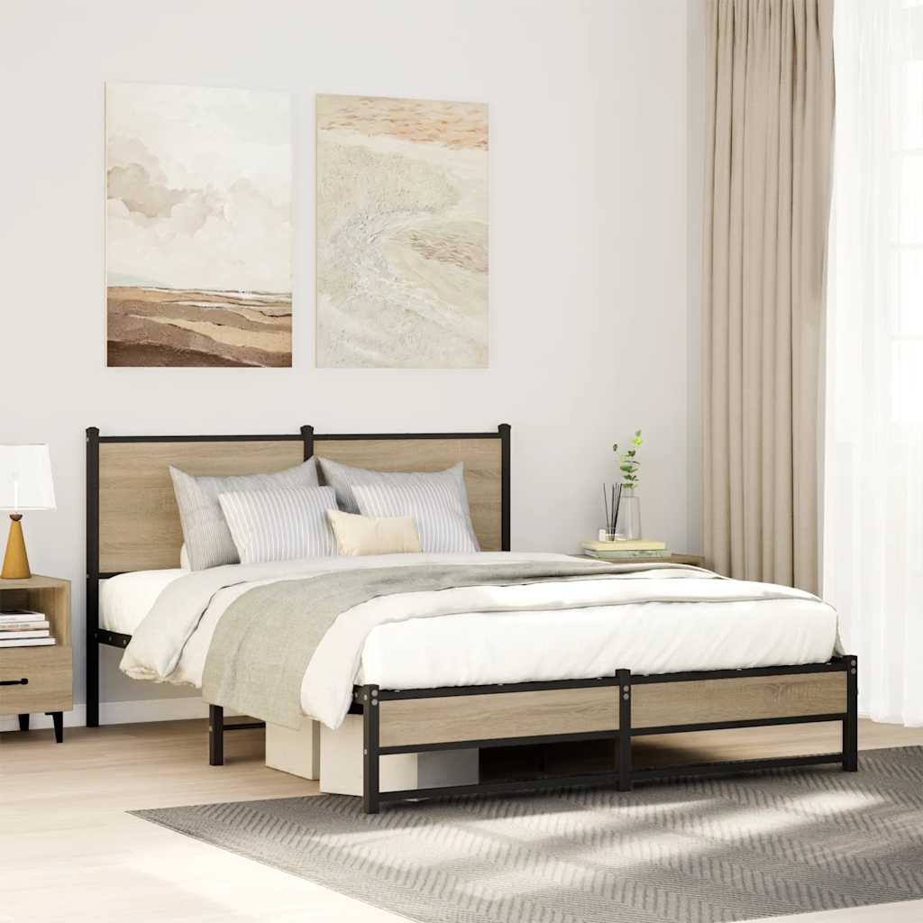 Σκελετός Κρεβ. Χωρίς Στρώμα Sonoma Δρυς 150x200 εκ. Μεταλλικό