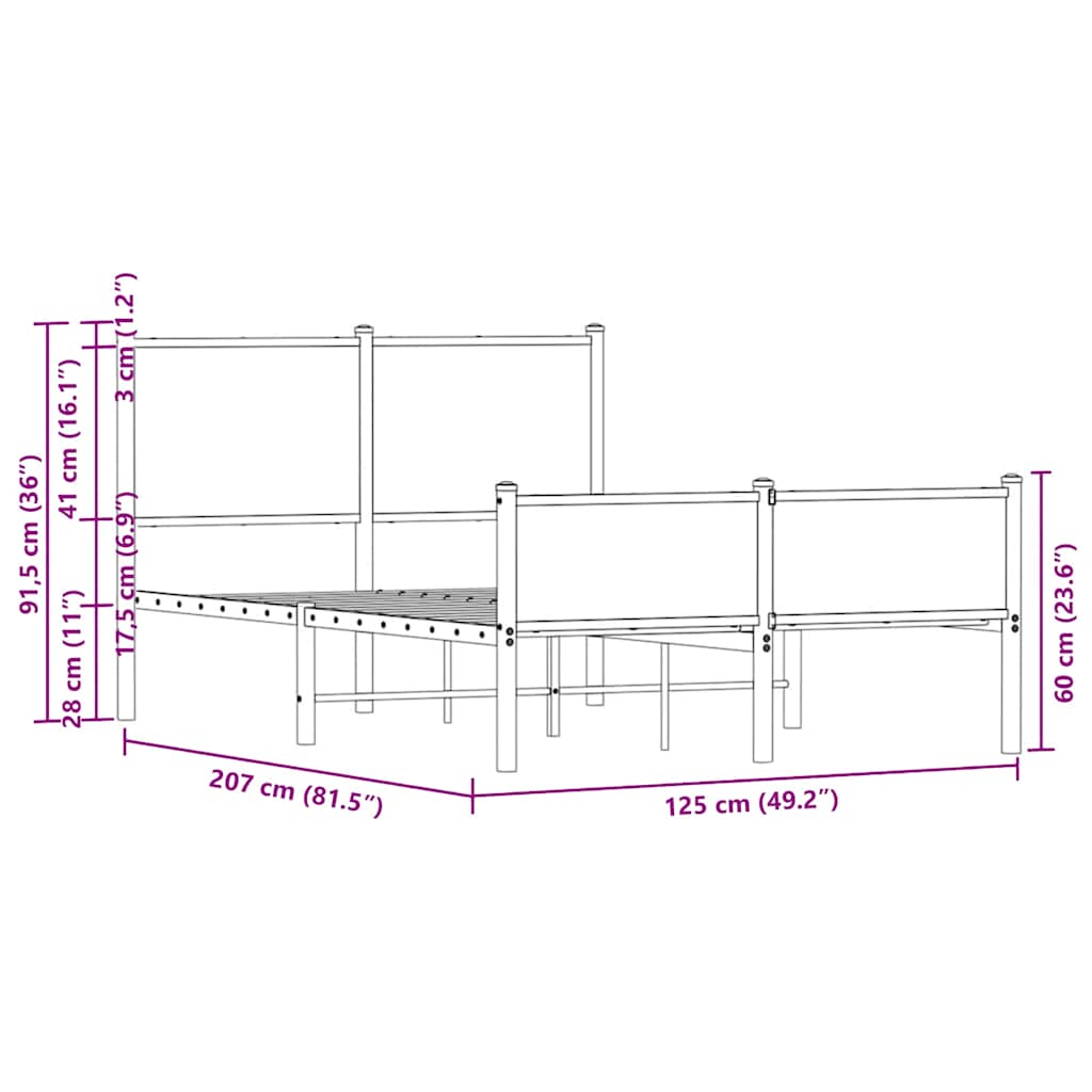 Σκελετός Κρεβ. Χωρίς Στρώμα Sonoma Δρυς 120x200 εκ. Μεταλλικό