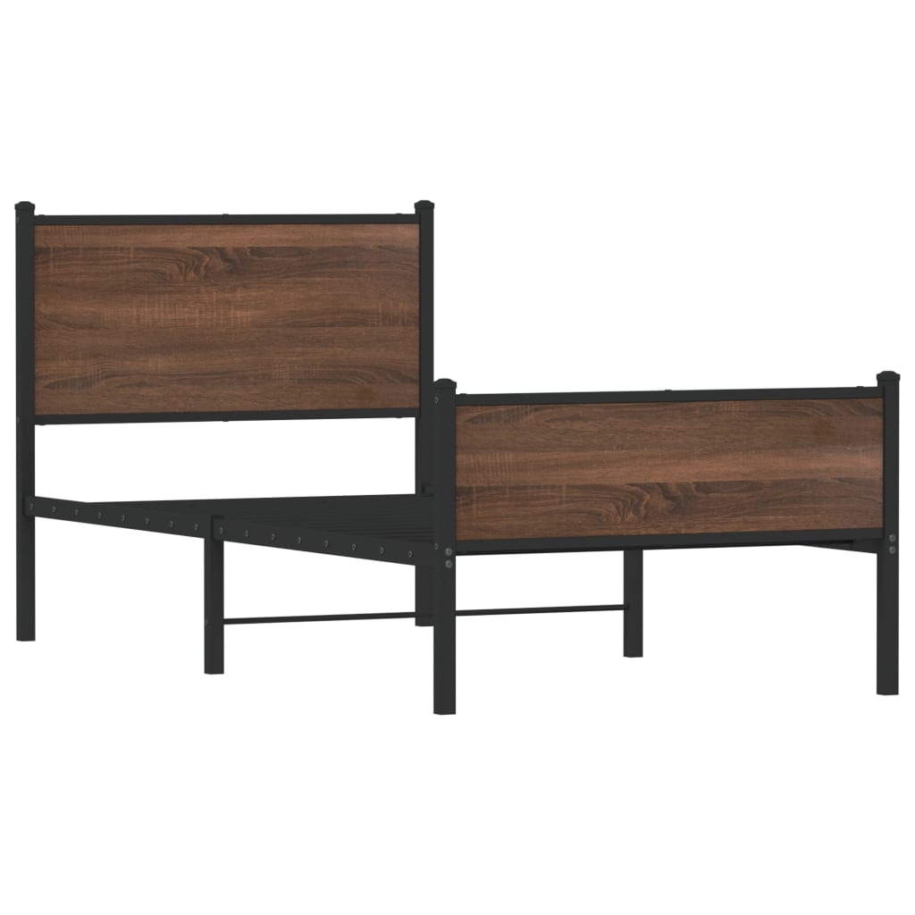 Μεταλλικό πλαίσιο κρεβατιού χωρίς στρώμα καφέ δρυς 90x190 cm