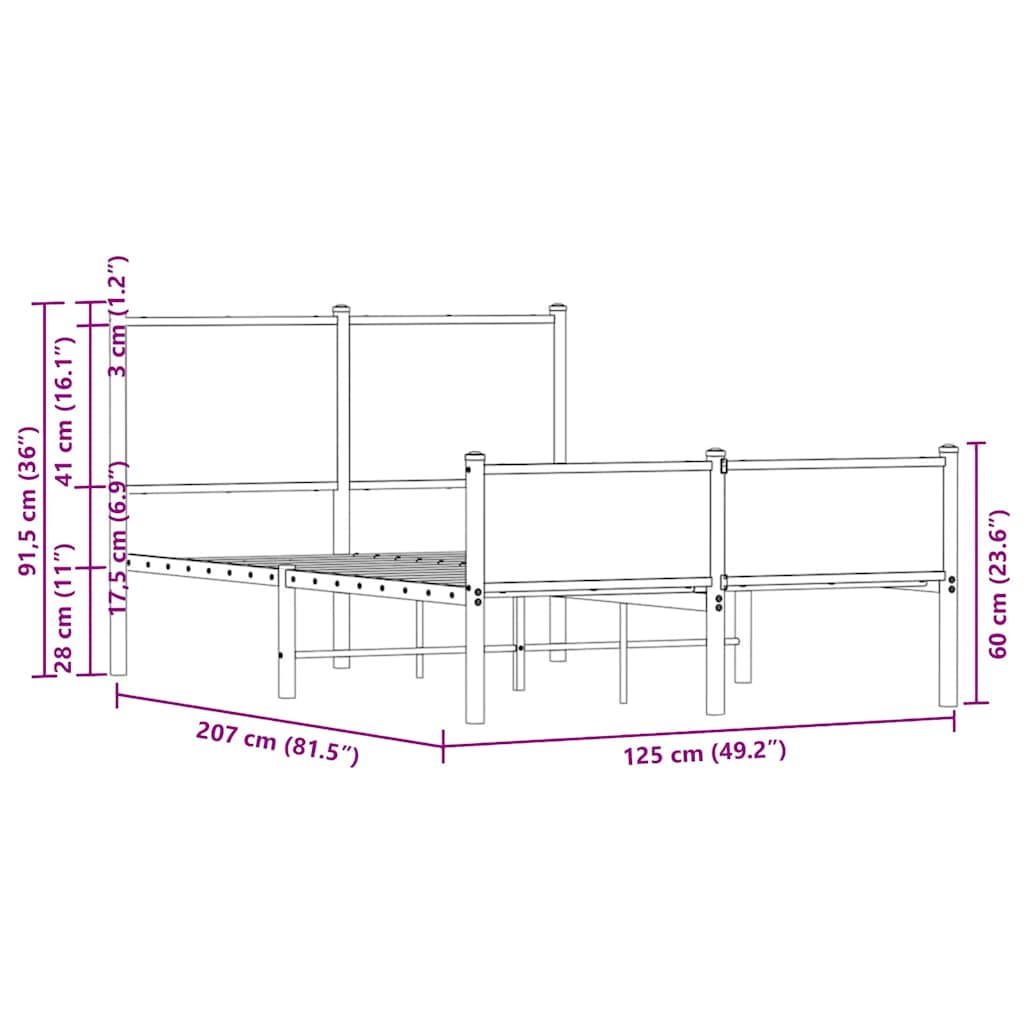 Μεταλλικό πλαίσιο κρεβατιού χωρίς στρώμα καφέ δρυς 120x200 cm