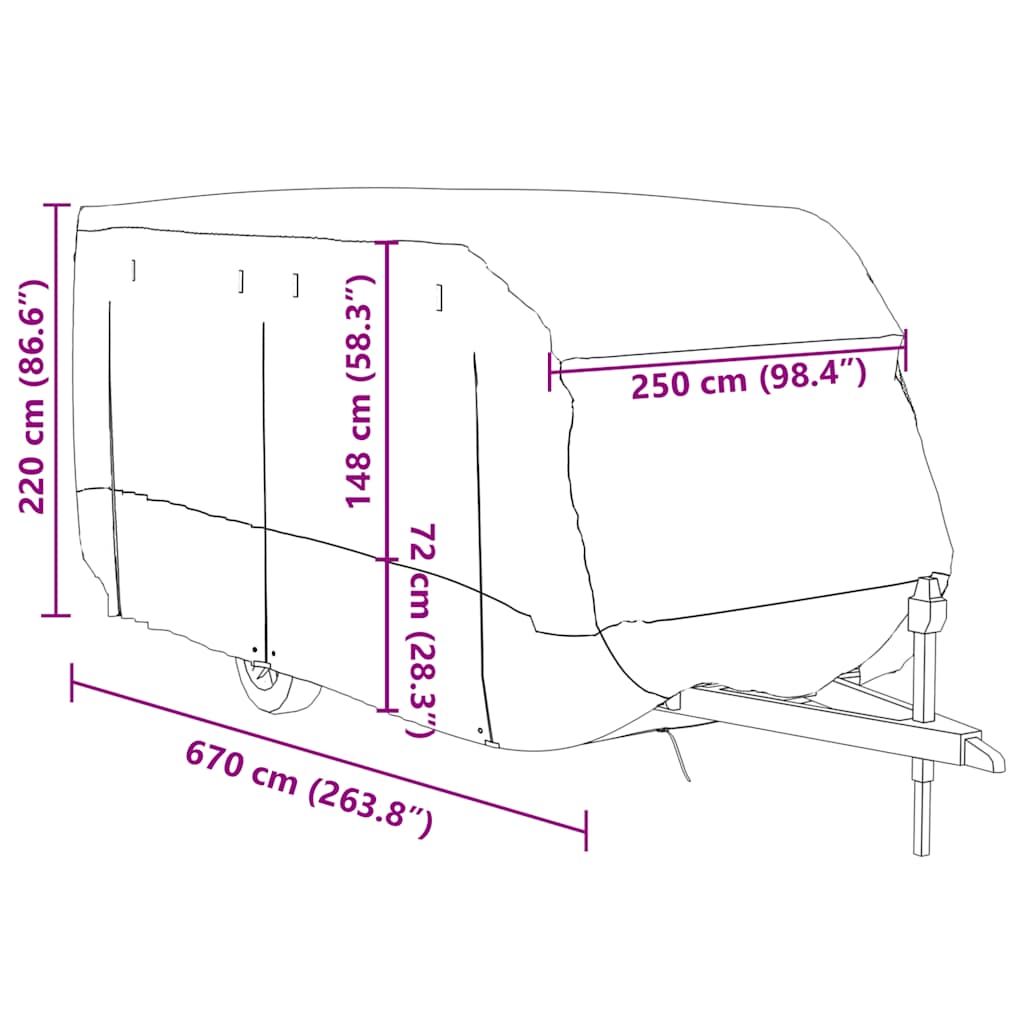 Κάλυμμα τροχόσπιτου Γκρι 670x250x220 cm Μη υφασμένο ύφασμα - Pakobazaar