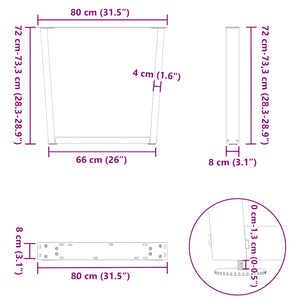 Πόδια Τραπεζαρίας Σχήματος V 2 τεμ. Ανθρακί 80x(72-73,3) εκ. Ατσάλι