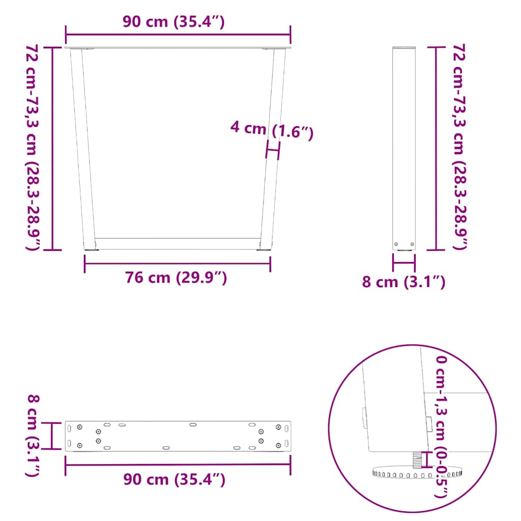 Πόδια Τραπεζαρίας Σχήματος V 2 τεμ. Λευκά 90x(72-73,3) εκ. Ατσάλι
