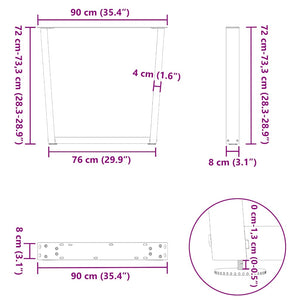 Πόδια Τραπεζαρίας Σχήματος V 2 τεμ. Λευκά 90x(72-73,3) εκ. Ατσάλι