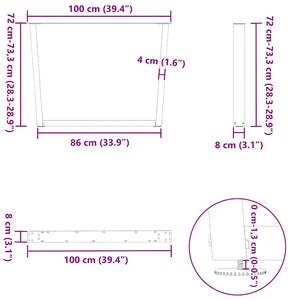 Πόδια Τραπεζαρίας Σχήματος V 2 τεμ. Μαύρο 100x (72-73,3) εκ. Ατσάλι