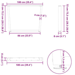 Πόδια Τραπεζαρίας Σχήματος V 2 τεμ. Λευκά 100x (72-73,3) εκ. Ατσάλι