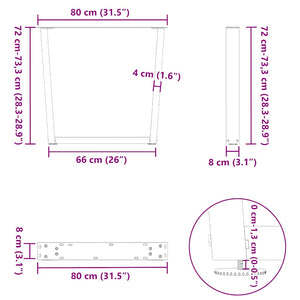 Πόδια Τραπεζαρίας Σχήματος V 3 τεμ. Λευκά 80x(72-73,3) εκ. Ατσάλι