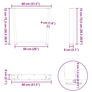Πόδια Τραπεζαρίας Σχήματος V 3 τεμ. Ανθρακί 80x(72-73,3) εκ. Ατσάλι