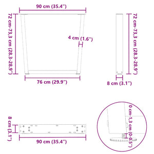 Πόδια Τραπεζαρίας Σχήματος V 3 τεμ. Μαύρο 90x(72-73,3) εκ. Ατσάλι