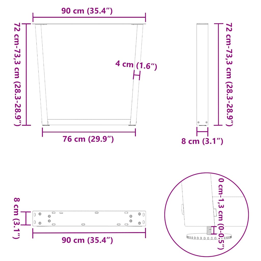 Πόδια Τραπεζαρίας Σχήματος V 3 τεμ. Ανθρακί 90x(72-73,3) εκ. Ατσάλι