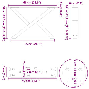 Πόδια Τραπεζιού Σαλονιού 2 τεμ. Λευκά 60x(30-31,3) εκ. Ατσάλι