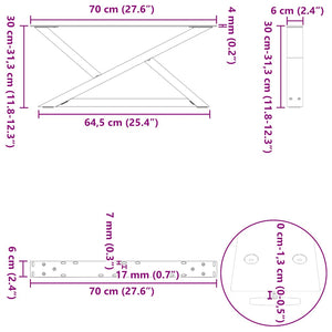 Πόδια Τραπεζιού Σαλονιού 2 τεμ. Λευκά 70x(30-31,3) εκ. Ατσάλι