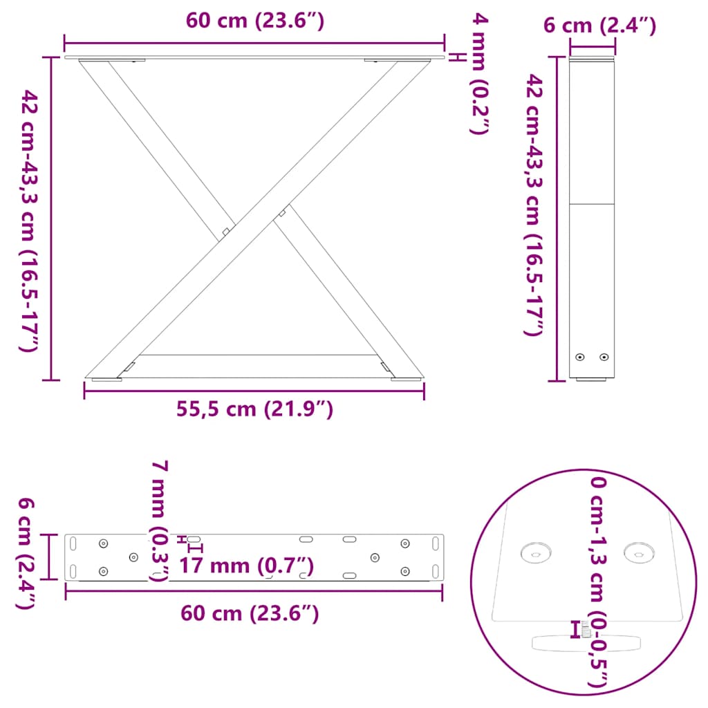 Πόδια Τραπεζιού Σαλονιού 2 τεμ. Ανθρακί 60x(42-43,3) εκ. Ατσάλι - Pakobazaar