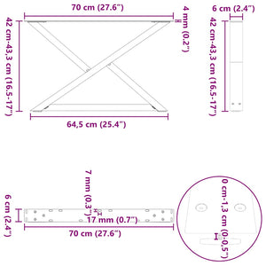 Πόδια Τραπεζιού Σαλονιού 2 τεμ. Μαύρο 70x(42-43,3) εκ. Ατσάλι