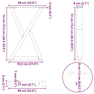 Πόδια Τραπεζαρίας 2 τεμ. από Φυσικό Ατσάλι 60x(72-73,3) εκ. Ατσάλι