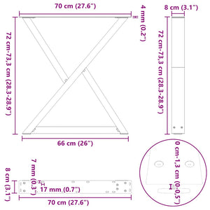 Πόδια Τραπεζαρίας 2 τεμ. από Φυσικό Ατσάλι 70x(72-73,3) εκ. Ατσάλι