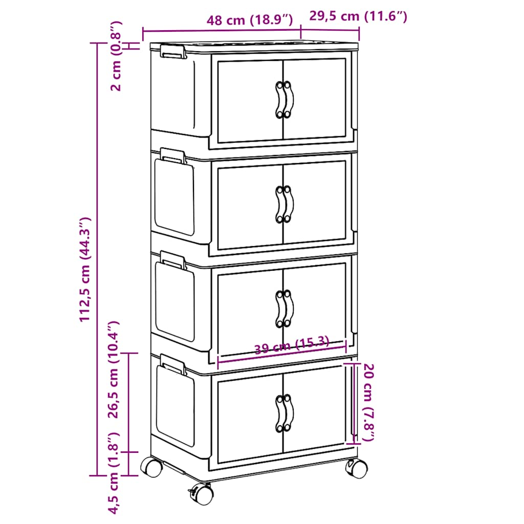 Στοιβαζόμενο κουτί αποθήκευσης με τροχούς 4 Επιπ. 28 Λίτρα